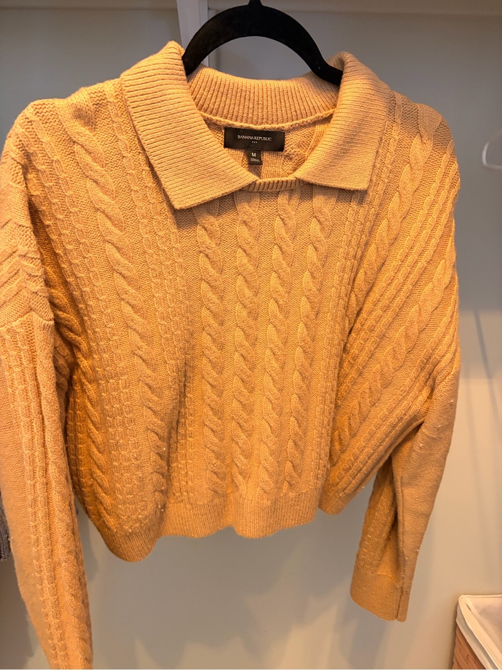 Banana Republic Cable Knit Polo Sweater - Camel Tan